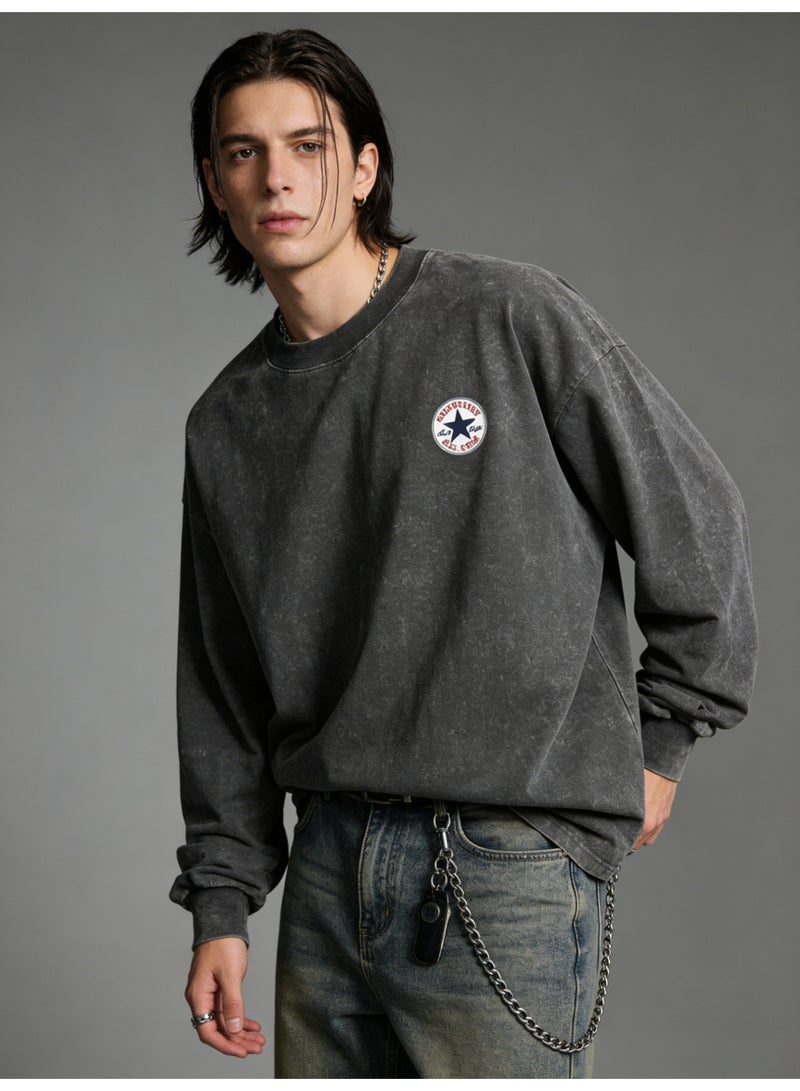 CONVERSE 2026 Converse Star Patch Vintage Washed Unisex Sweatshirt, Premium Heavyweight Cotton Loose Fit Pullover, Retro American Streetwear for Men & Women in Multi-Color Options - Image 2
